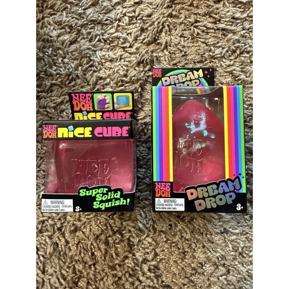 NeeDoh Dream Drop + Nice Cube Bundle PINK Super Solid Squish Fidget Toys NEW
